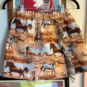 Wild Horses Printed Mini Skirt with Fringe